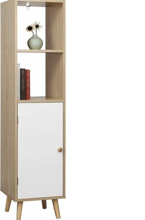 Bolt Edge Boekenkast 4 Lagen met Deur Wit Oak Boekenplank voor Woonkamer Slaapkamer en Kinderkamer 33x30x133cm Hout