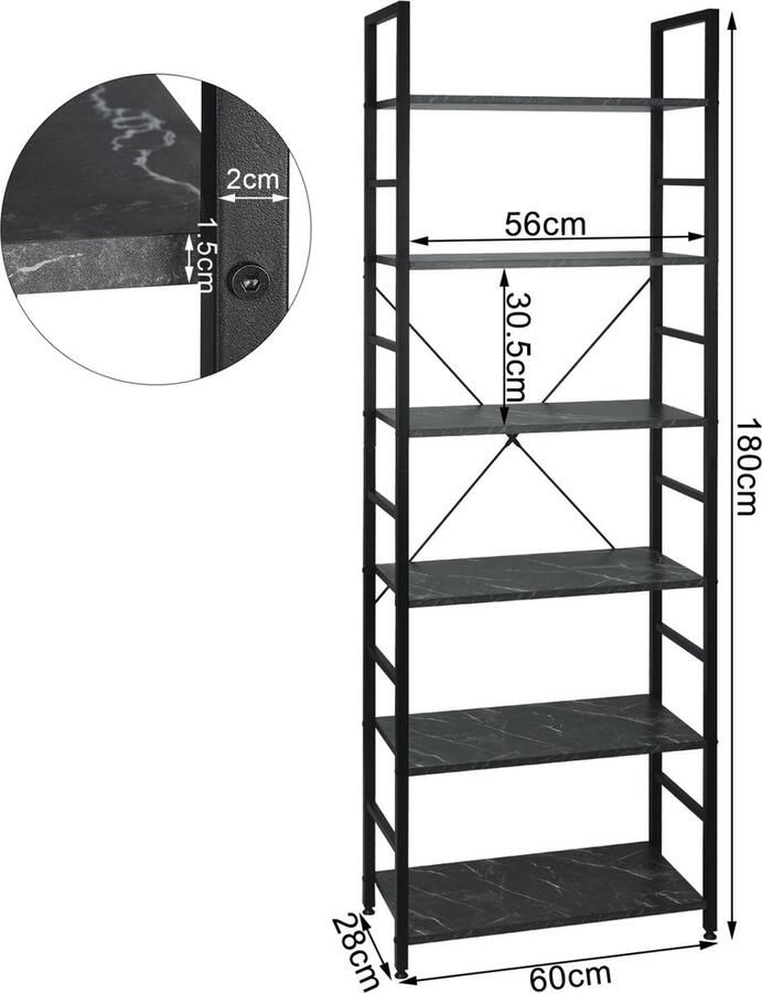 Bolt Edge Boekenkast Industrieel 6 lagen Bruin Zwart Hout metaal 60x28x180cm