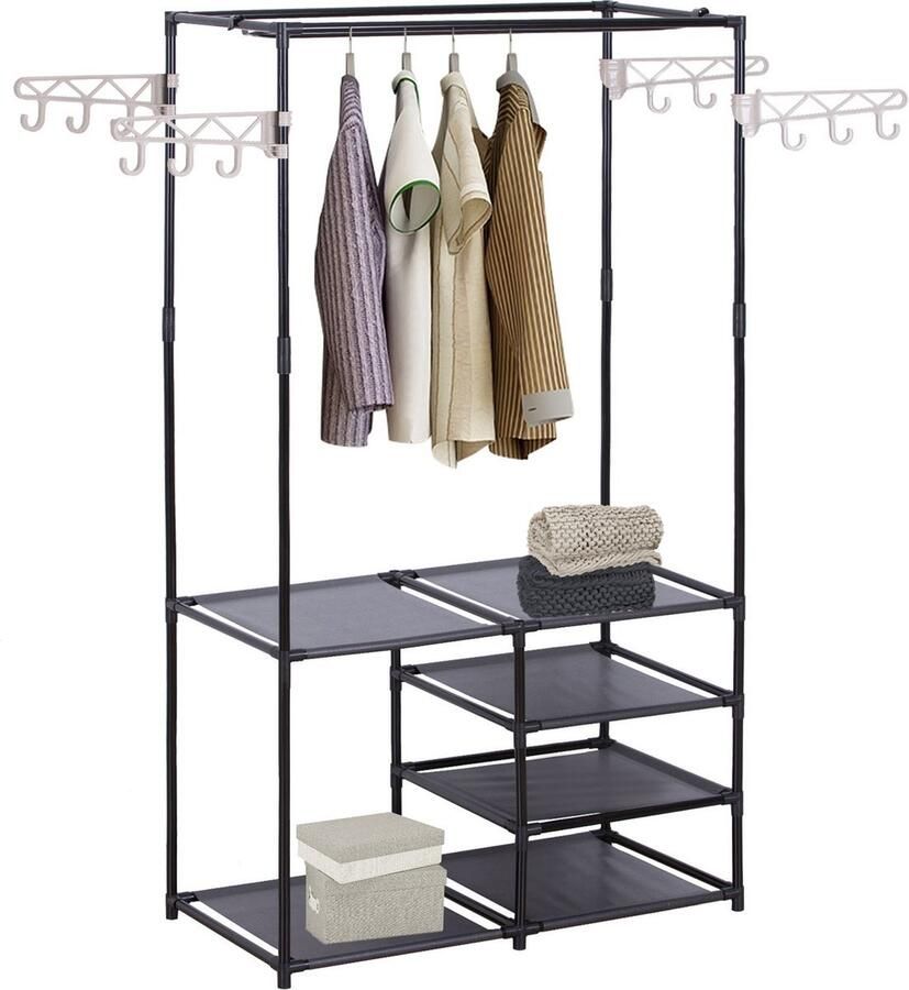 Happyment Bolt Edge Kledingkast Opvouwbare Stoffen Garderobekast Kledingrek van Metaal Organizer voor Slaapkamer