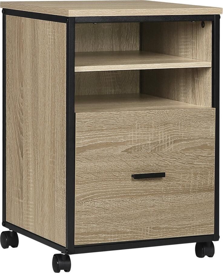 Happyment Bolt Edge Luxe Archiefkast Op Wielen Dossierkast van Hout Bureaukast en Ladeblok Lichtbruin 40x40x60cm