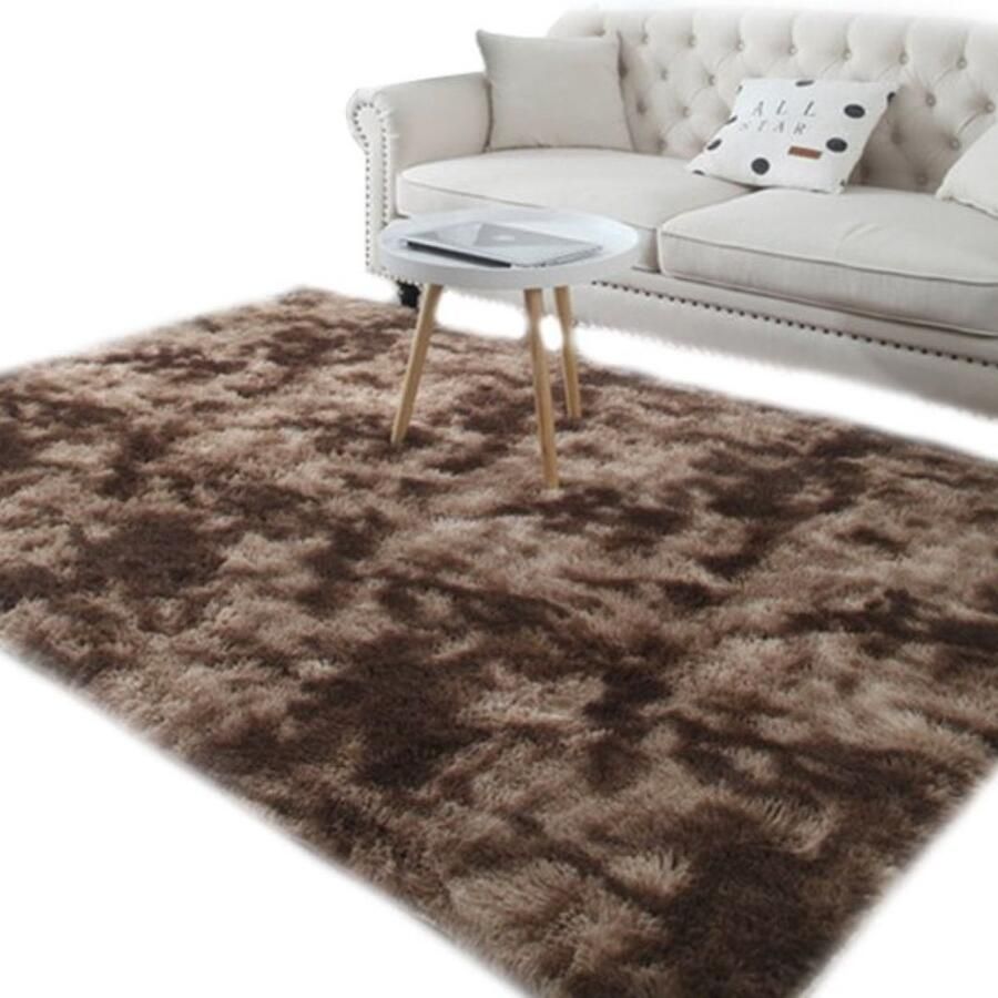 Happyment Zacht fluffy vloerkleed Hoogpolig tapijt Tapijten slaapkamer woonkamer Bruin 140x200