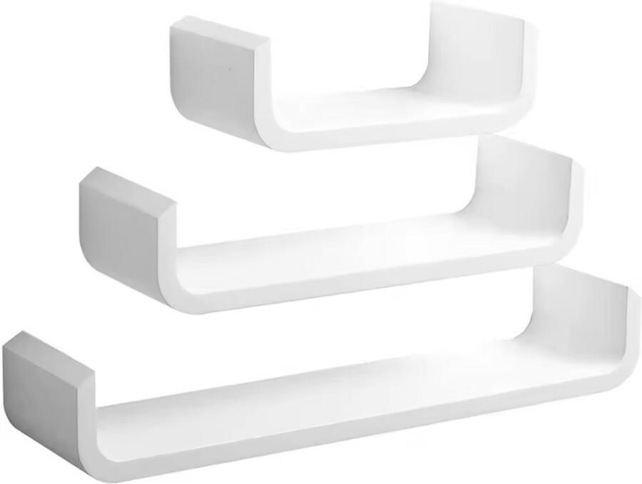 Happyment Zwevende Wandplanken Set van 3 Boekenplank Wandplank voor tegen de muur Wandplanken Wandrek Fotoplank kinderkamer Wit Hout MDF - Foto 2