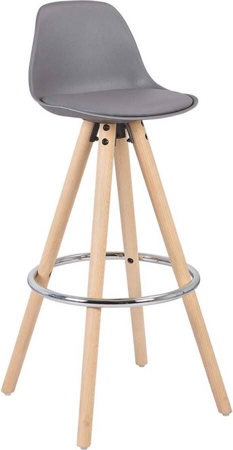 Happyment Hoge Barkruk Dublin Zithoogte 75cm Grijs Set van 1 Keuken Barstoelen Met rugleuning Kunstleer Bruin frame