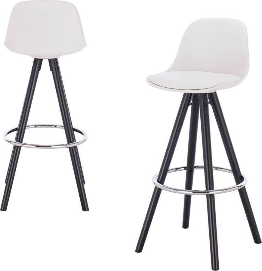 Happyment Hoge Barkruk Malto Zithoogte 75cm Wit Set van 1 Keuken Barstoelen Met rugleuning Kunstleer Zwart frame