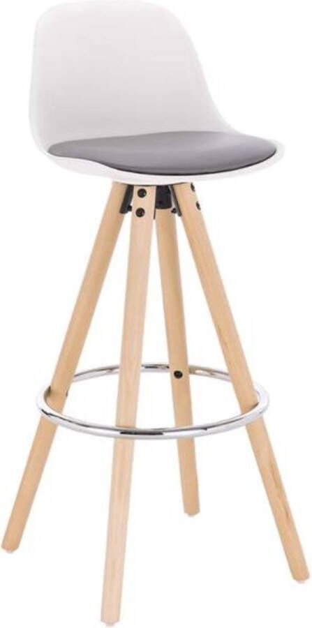 Happyment Hoge Barkruk Vida Zithoogte 75cm Grijs wit Set van 1 Keuken Barstoelen Met rugleuning Kunstleer Bruin frame