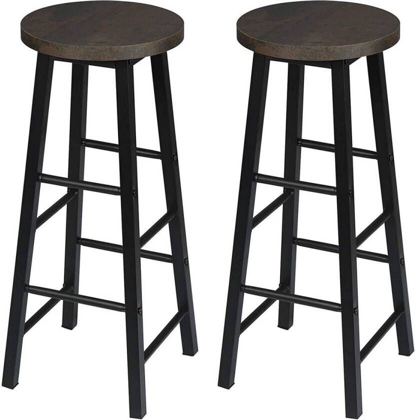 Happyment Hoge barkrukken Denza Zithoogte 71cm Roestig Set van 2 Keuken Barstoelen Zonder rugleuning Hout