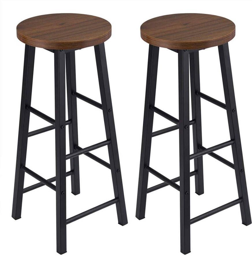 Happyment Hoge barkrukken Lyon Zithoogte 71cm Donkerbruin Set van 2 Keuken Barstoelen Zonder rugleuning Hout