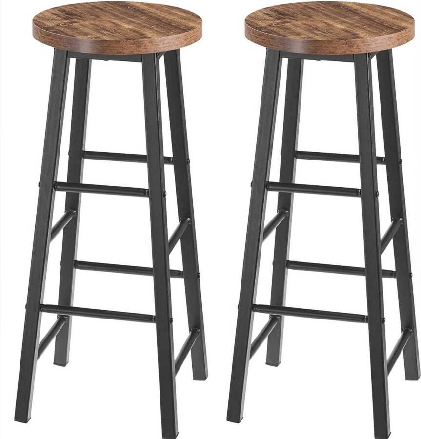 Happyment Hoge barkrukken Maxi Zithoogte 71cm Bruin Set van 2 Keuken Barstoelen Zonder rugleuning Hout