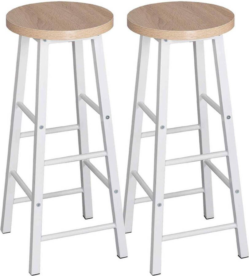 Happyment Hoge barkrukken Pablo Zithoogte 71cm Eiken Set van 2 Keuken Barstoelen Zonder rugleuning Hout