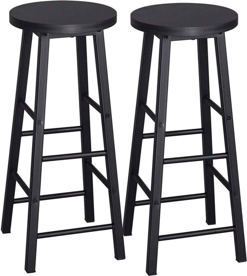 Happyment Hoge barkrukken Parijs Zwart Set van 2 Keuken Barstoelen Zonder rugleuning Hout