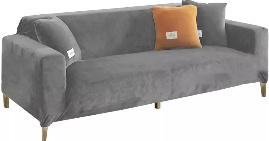 Happyment Luxe bankhoes velvet Grijs Zetelhoes Zetelovertrek Bankbeschermer 2 of 3 zitsbank Stretch