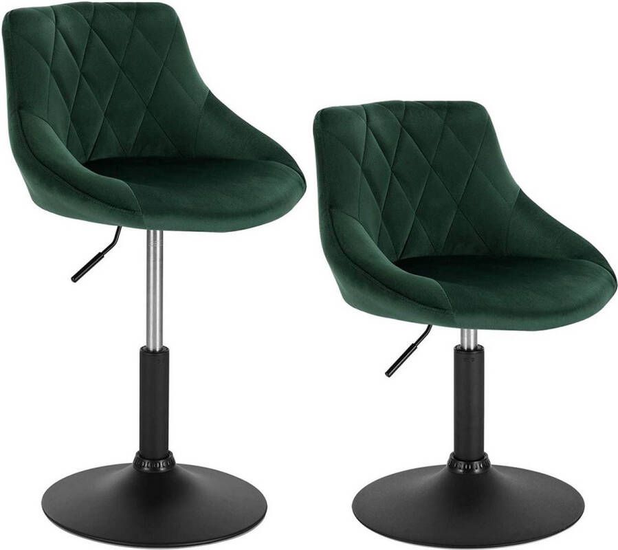 Happyment Luxe Barkurk Delvia Industrial Donkergroen Barkrukken set van 2 Barstoel Kruk Barstoelen met rugleuning Keukenstoel In hoogte verstelbaar Velvet