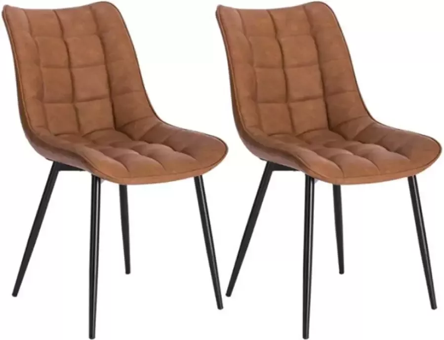 Happyment Luxe Eetkamerstoelen Bruin Fauteuils met armleuning Woonkamerstoelen Keukenstoelen Kuipstoel PU leer Set van 2 - Foto 1