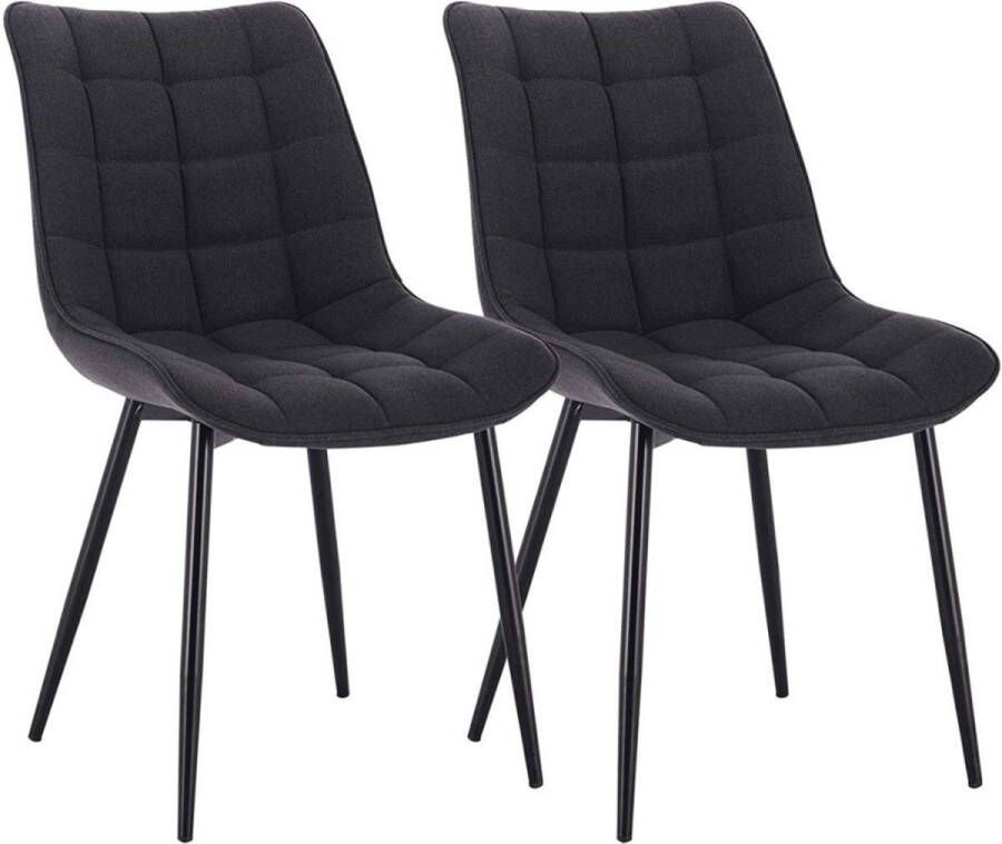 Happyment Luxe Eetkamerstoelen Donkergrijs Fauteuils met armleuning Woonkamerstoelen Keukenstoelen Kuipstoel Linnen Set van 2