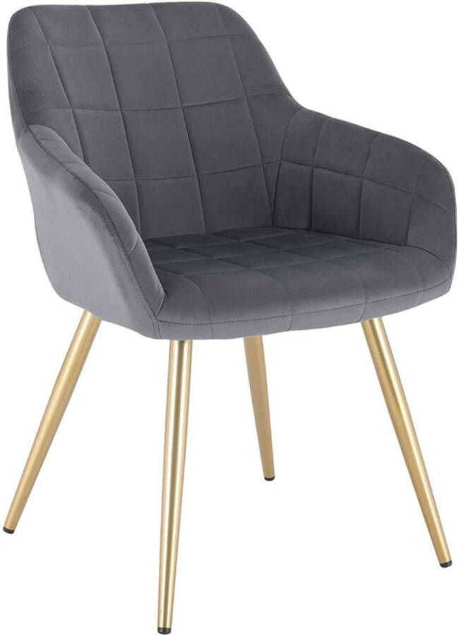 Happyment Luxe Eetkamerstoelen Velvet Grijs goud Fauteuils met armleuning Woonkamerstoelen Keukenstoelen Kuipstoel Set van 1