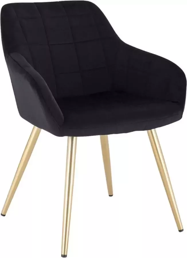 Happyment Luxe Eetkamerstoelen Velvet zwart goud Fauteuils met armleuning Woonkamerstoelen Keukenstoelen Kuipstoel Set van 1