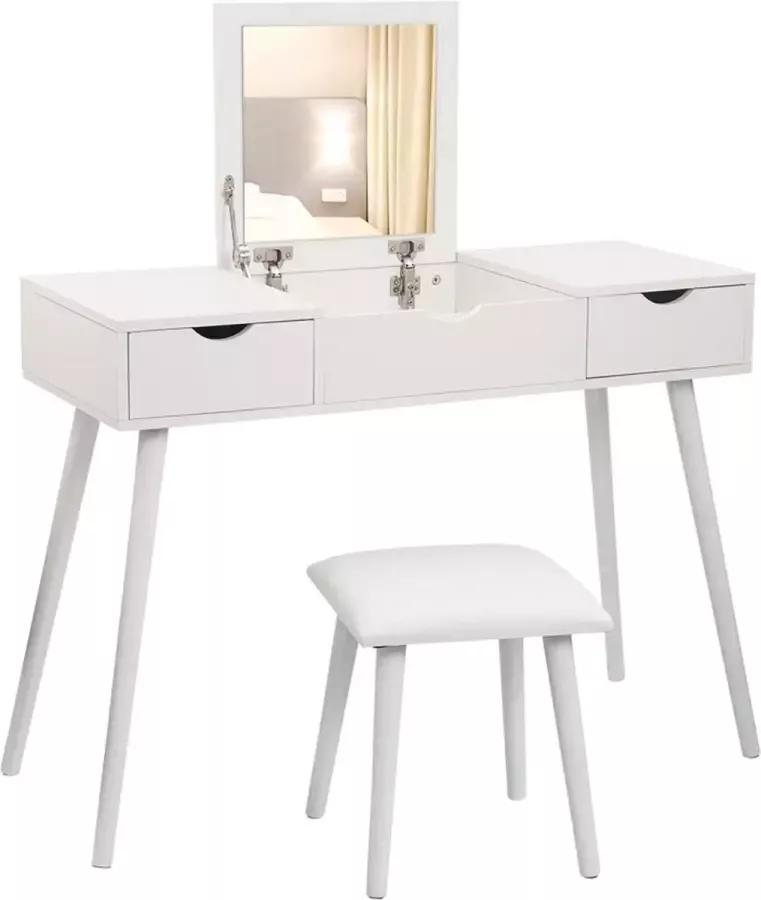 Happyment Luxe kaptafel met spiegel Make up tafel voor meisjes Kinderen & volwassenen Bruin 100x40x75cm