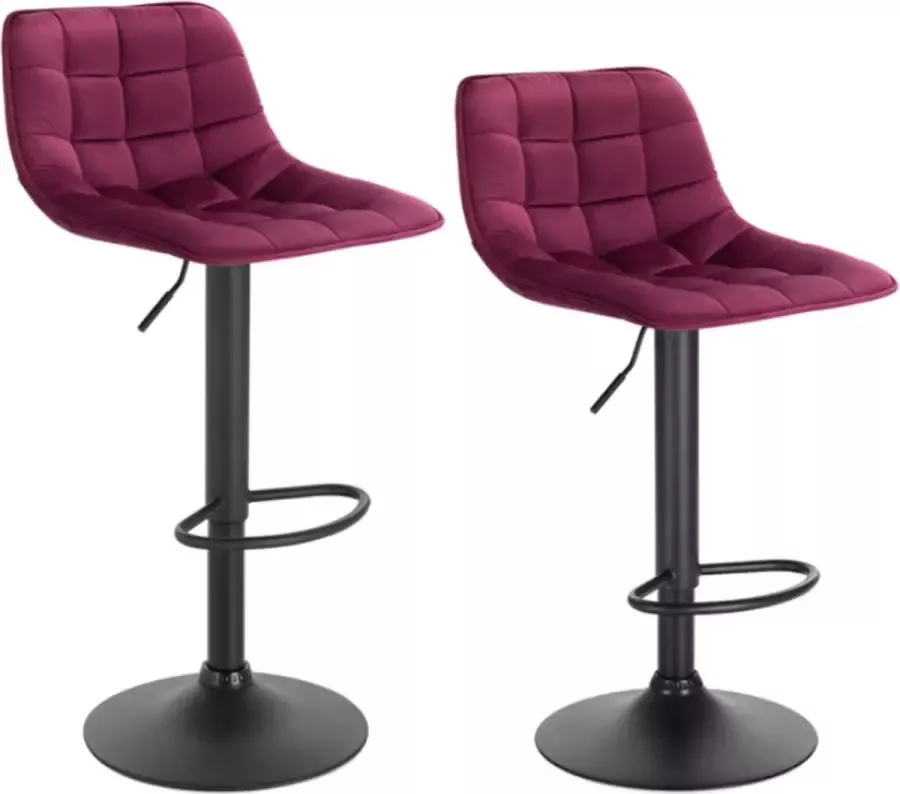 Happyment Luxe Velvet Barkrukken Bordeaux Zithoogte 59-81cm Met rugleuning Barstoelen ergonomisch Keuken Set van 2