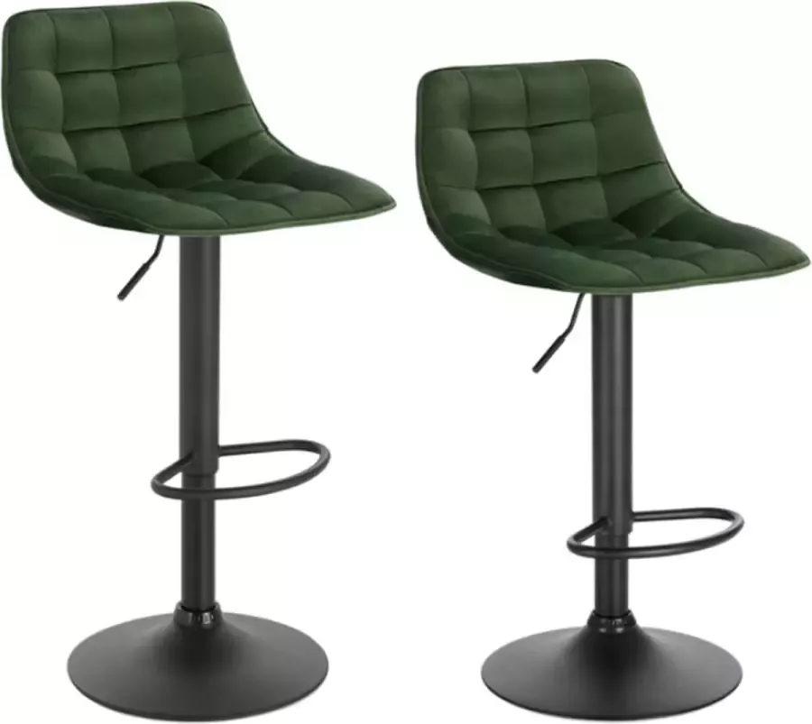 Happyment Luxe Velvet Barkrukken Groen Met rugleuning Barstoelen ergonomisch Keuken Zithoogte 59-81cm Set van 2