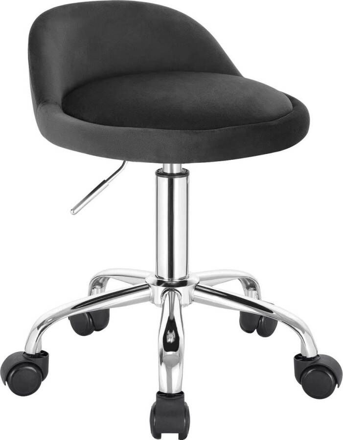 Happyment Luxe werkkruk Op wielen Donkergrijs Zadelkruk Kapperskruk Tabouret draaikruk Zonder rugleuning Ergonomisch Velvet