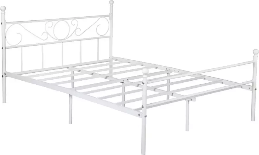 Happyment Metalen bedframe 140 x 200cm Incl. lattenbodem Twijfelaar 2 persoons Black friday Sinterklaas Kerstcadeau Wit