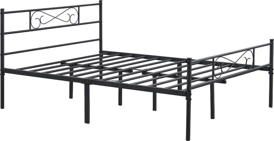 Happyment Metalen bedframe 140 x 200cm Incl. lattenbodem Twijfelaar 2 persoons Zwart