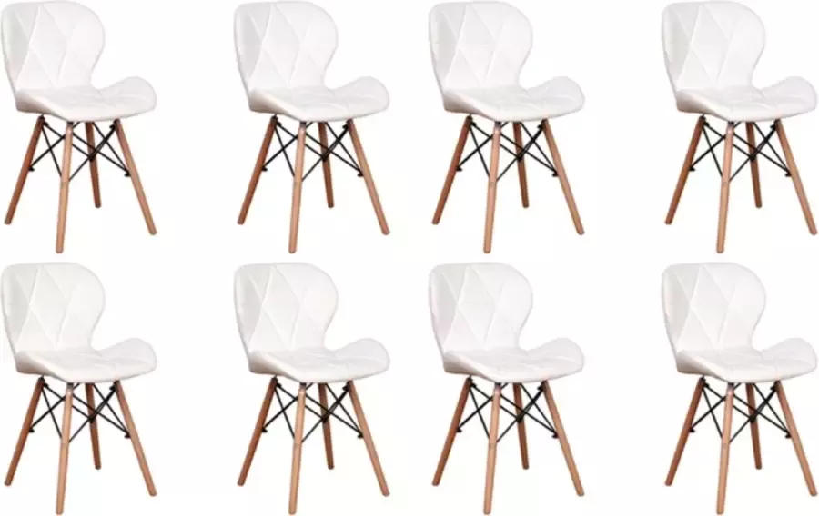 Happyment Moderne Eetkamerstoelen Wit Set van 8 Woonkamerstoelen Zithoogte 38cm Keukenstoelen Kuipstoel