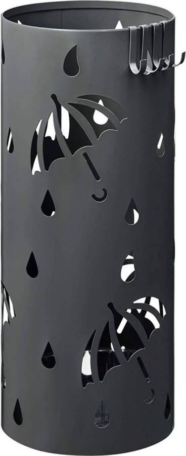 Happyment Ronde Paraplubak Diva Parapluhouder metaal- Verwijderbare wateropvangbak Met haak Antraciet Metaal 49 x Ø 20cm