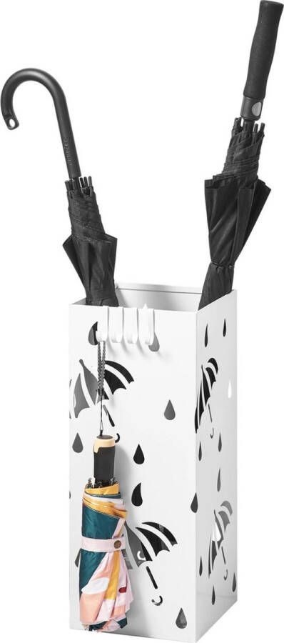 Happyment Ronde Paraplubak Miva Parapluhouder metaal Verwijderbare wateropvangbak Met haak Wit Metaal 49 x 20 x 20 cm