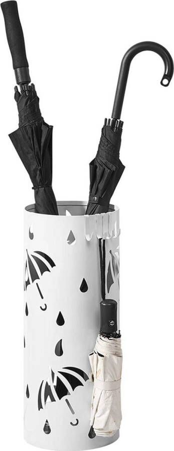 Happyment Ronde Paraplubak Ziva Parapluhouder metaal Verwijderbare wateropvangbak Met haak Wit Metaal 49 x Ø 20cm
