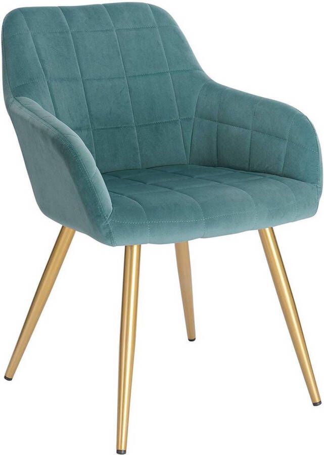 Happyment Velvet Eetkamerstoel Milano Turquoise Velvet Goude Metalen poten Stoel Set van 1 Zithoogte 47cm deluxe