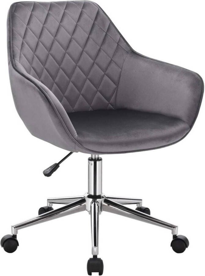 Happyment Werkkruk New york Donkergrijs Voor volwassenen Op wieltjes Velvet Ergonomische bureaustoel In hoogte verstelbaar Met armleuning