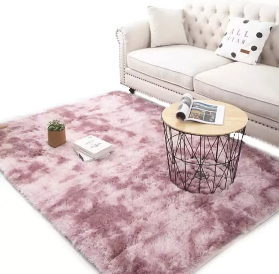 Happyment Zacht fluffy vloerkleed Hoogpolig tapijt Roze 160x230cm Wasbaar Woonkamer slaapkamer kinderkamer