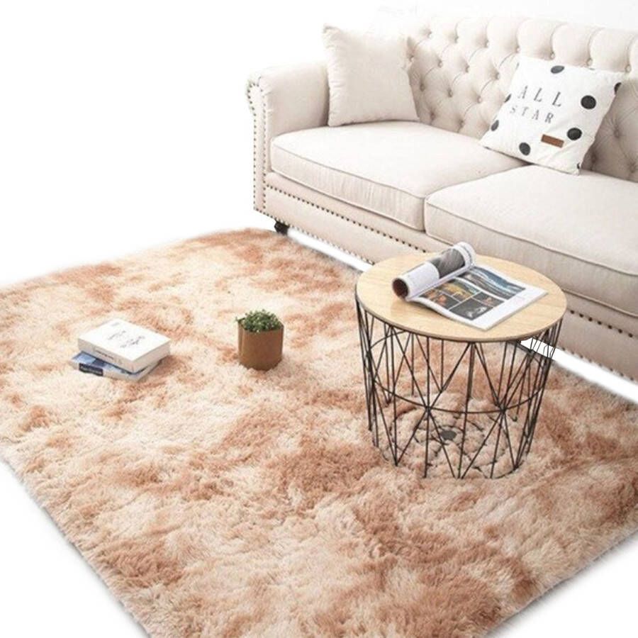 Happyment Zacht fluffy vloerkleed Hoogpolig tapijt Tapijten slaapkamer woonkamer Bruin 160x200cm