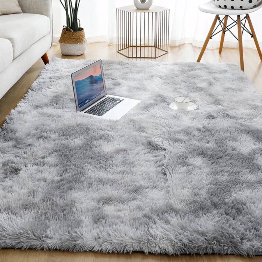 Happyment Zacht fluffy vloerkleed Wasbaar Hoogpolig tapijt woonkamer slaapkamer kinderkamer Grijs 160x230cm