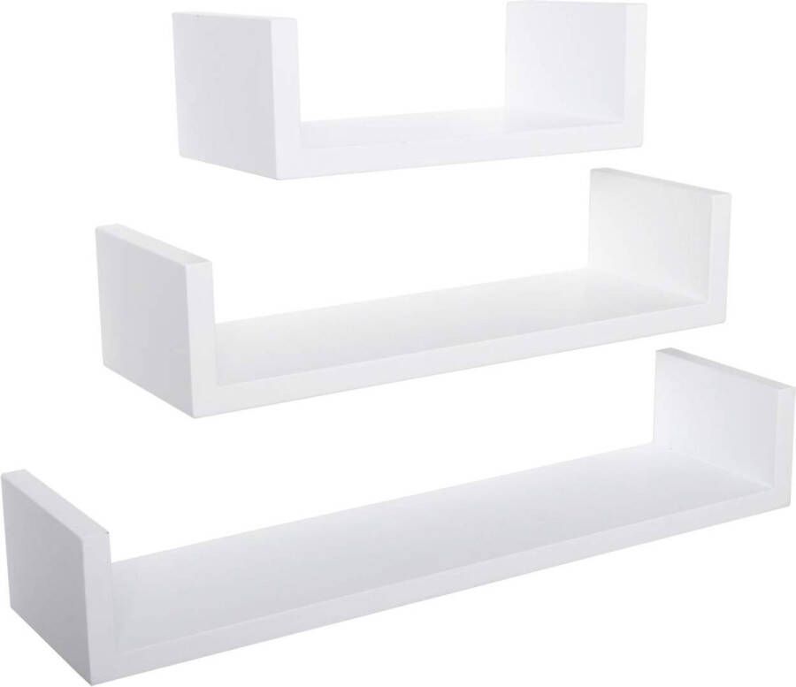 Happyment Zwevende Boekenplank Wandplank voor tegen de muur Set van 3 Wandplanken Wandrek Fotoplank kinderkamer Wit Hout MDF