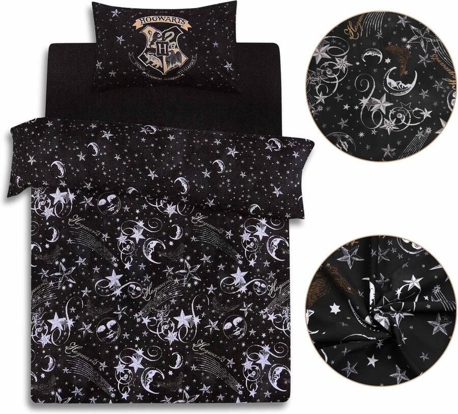 Harry Potter Hogwarts tweezijdig beddegoed zwart eenpersoonsbed 135x200 cm