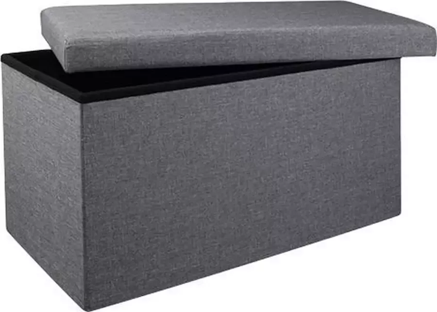 Hi poef hocker opbergbox grijs polyester mdf 76 x 38 cm opvouwbaar Poefs - Foto 2