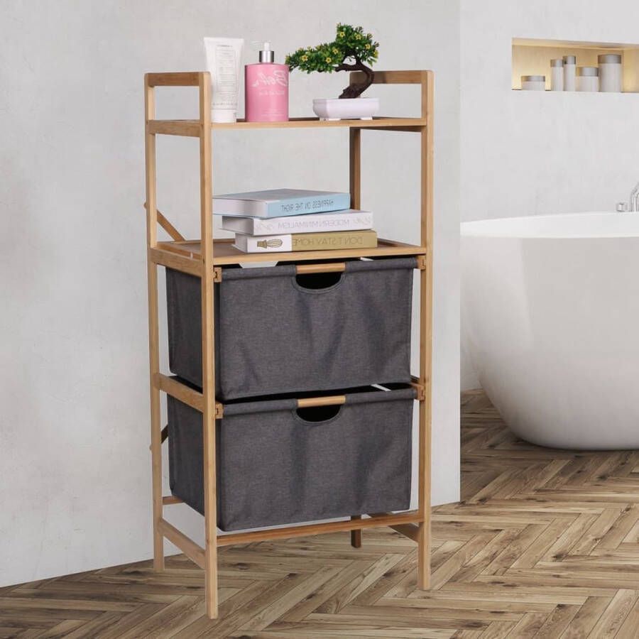 Haushalt International HI-Badkamerrek-met-2-lades-multifunctioneel-42 3x33x96-cm-bamboe