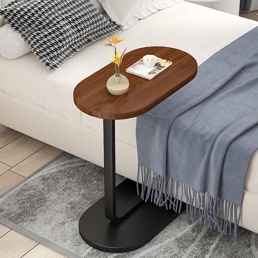 HAUSS SPOLE Bijzettafel 45x30x63 cm Ovale Bijzettafel edtafel en Laptoptafel Laptop desk Bijzettafel Bank Bijzettafel Nachtkastje -Hout & Metaal-Walnootkleur