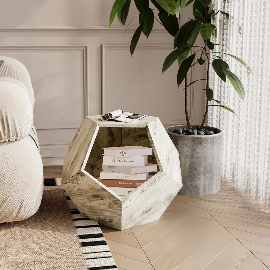 HAUSS SPOLE Bijzettafel Moderne Salontafel Met Opbergruimte Vierkant Woonkamer 66×53×35 cm MDF Eiken