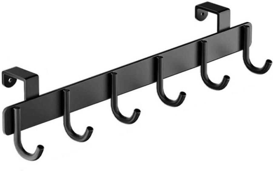 HAUSS SPOLE Deurkapstok- Muur Wand Kapstok Hangende Design Muurkapstok Handdoekrek Duurzaam en Roestbestendig Voor Badkamer Keuken en Slaapkamer Handdoekhaken Sleutelhaken -6 Haken Aluminium Zwart