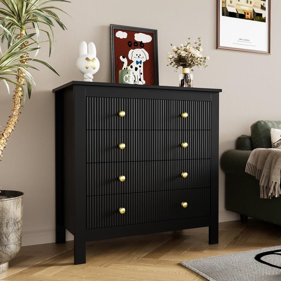 HAUSS SPOLE Dressoirs 79x39.5x80 cm Dressoir Met Laden En Gouden Grepen Veel Opbergruimte Industrieel Design Hout Zwart