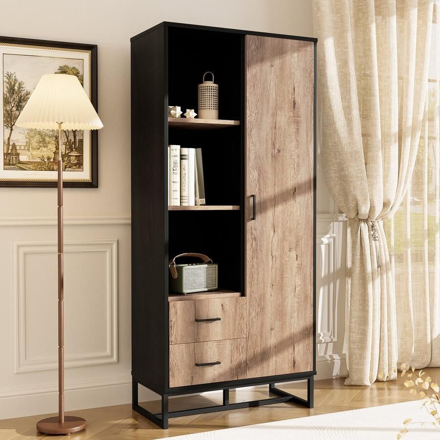 HAUSS SPOLE Dressoirs 80×180 cm – Opbergkast Met Laden En Open Vakken – Veelzijdige Opslagoplossing – Industrieel Design – Spaanplaat – Zwart