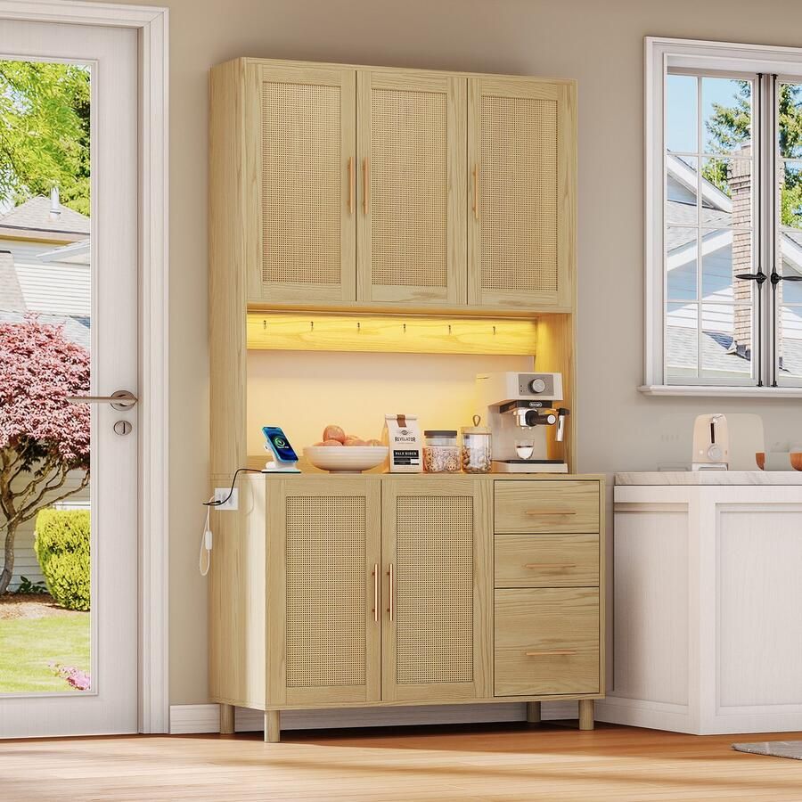 HAUSS SPOLE Dressoirs Hoge Kast Met 3 Laden En Gouden Grepen LED Licht USB En Stopcontacten 100x40x183 cm MDF Onbehandeld