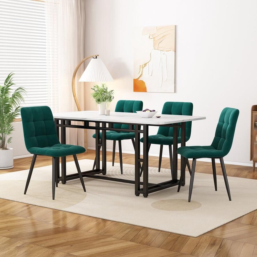 HAUSS SPOLE Eettafels 120x70 cm – 4-Persoons Keukentafel – Eettafel Met Stoelen – Rechthoek Eettafel – MDF – Groen