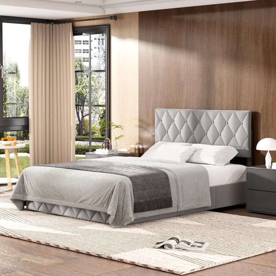 HAUSS SPOLE Gestoffeerd bed 140x200 cm Tweepersoonsbed Bed Met Opbergruimte volwassenen Opslagbedden Fluwelen gestoffeerd bed Lichtgrijs (Zonder matras)