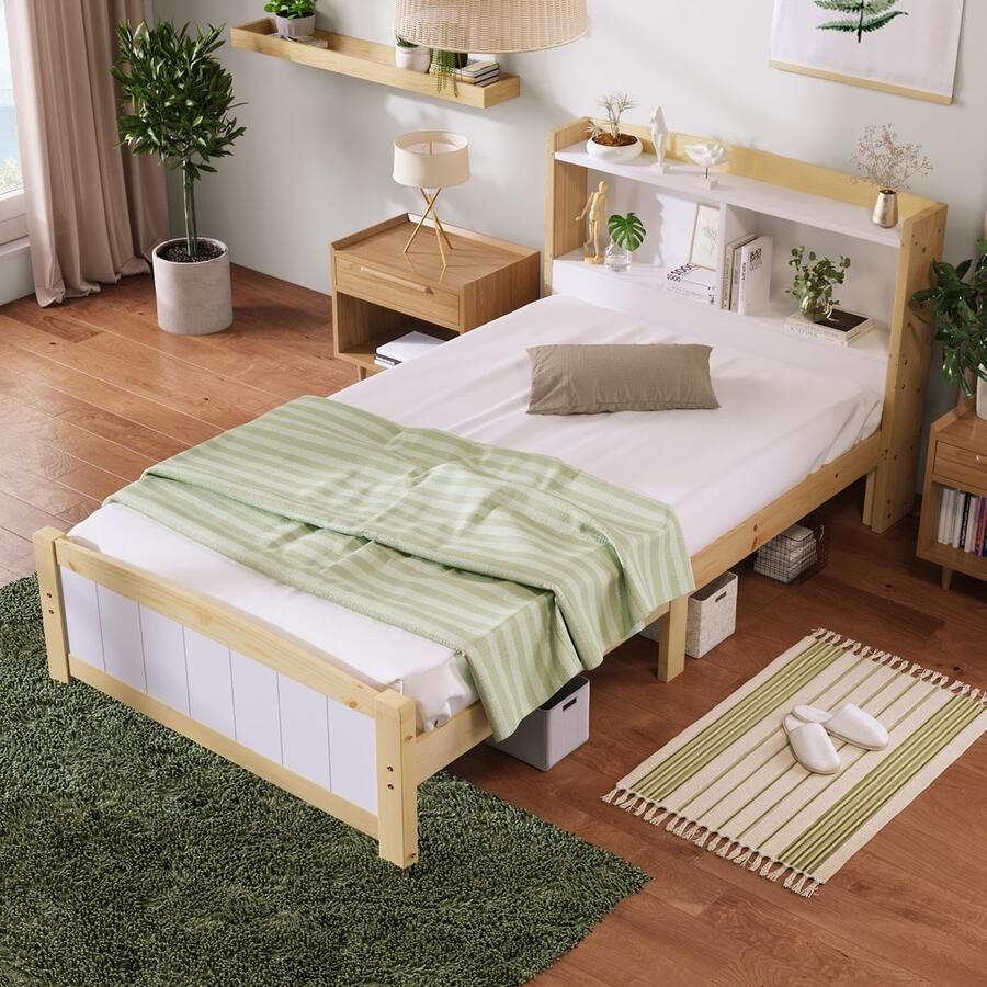 HAUSS SPOLE Kinderbed 90x200 cm Eenpersoonsbed Met Stauraum Hoofdeinde Hout Wit (Geen Matras)