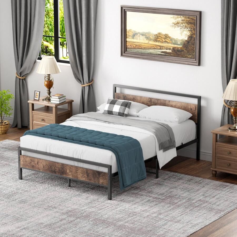 HAUSS SPOLE Modern Metalen Bed 140 x 200 cm met Lattenbodem-Dubbel Eenpersoonsbed-Klassiek Bed-Geschikt Voor Logeerkamerbed-Jeugdkamerbed (Zwart-Met Matras)