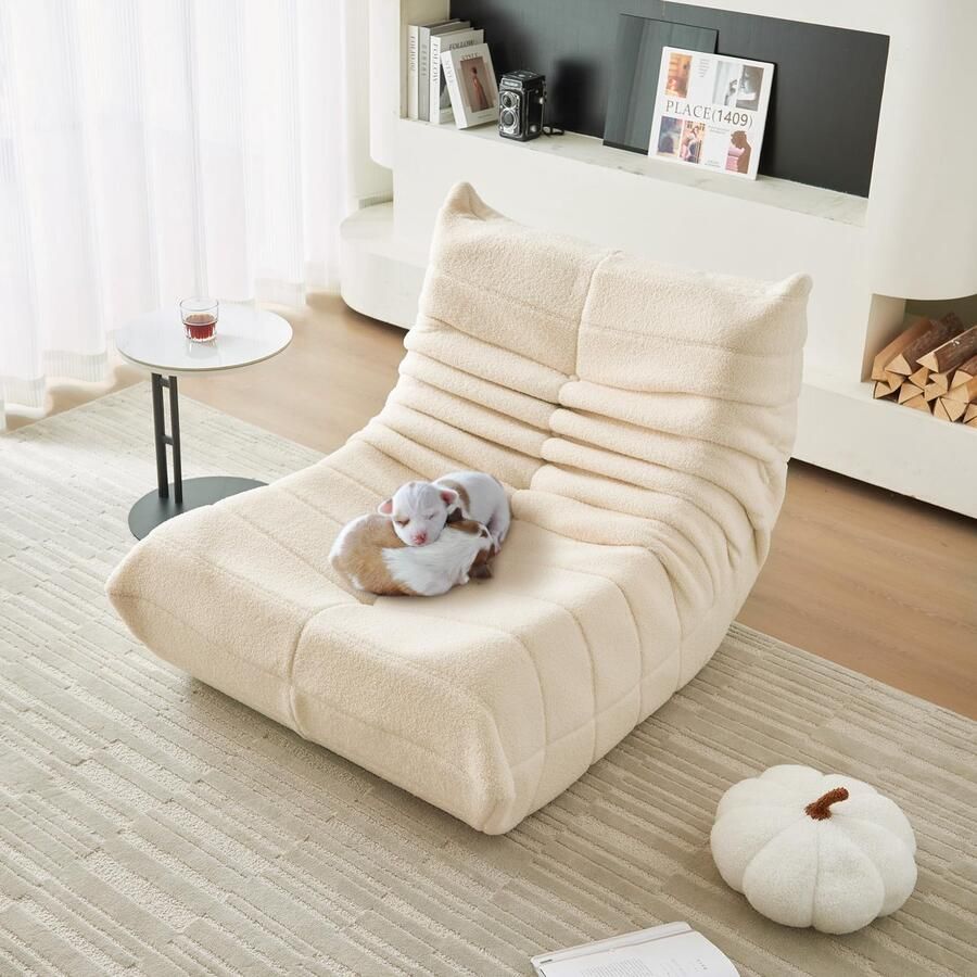 HAUSS SPOLE Relaxfauteuil Lazy Stoel Teddy Fleece Zitzak Stoel voor Binnengebruik Relaxstoel lounge fauteuil Slaapkamer & Woonkamer Volwassenen & Jongeren Ergonomisch & Comfortabel 91x102x72cm -Wit